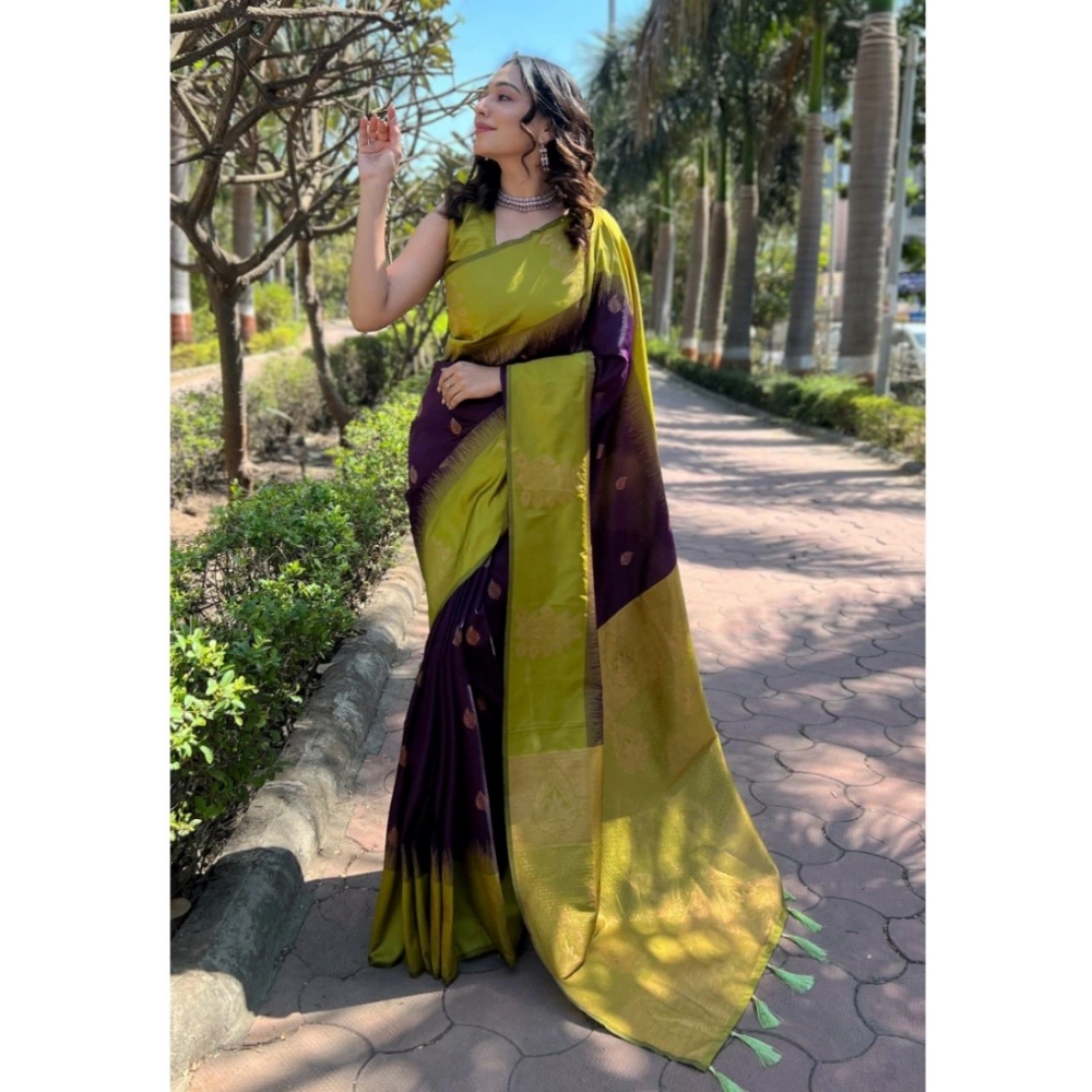 Women's Silk Printed Saree With Unstitched Blouse 5.5Mtr (Wine) - Image 2