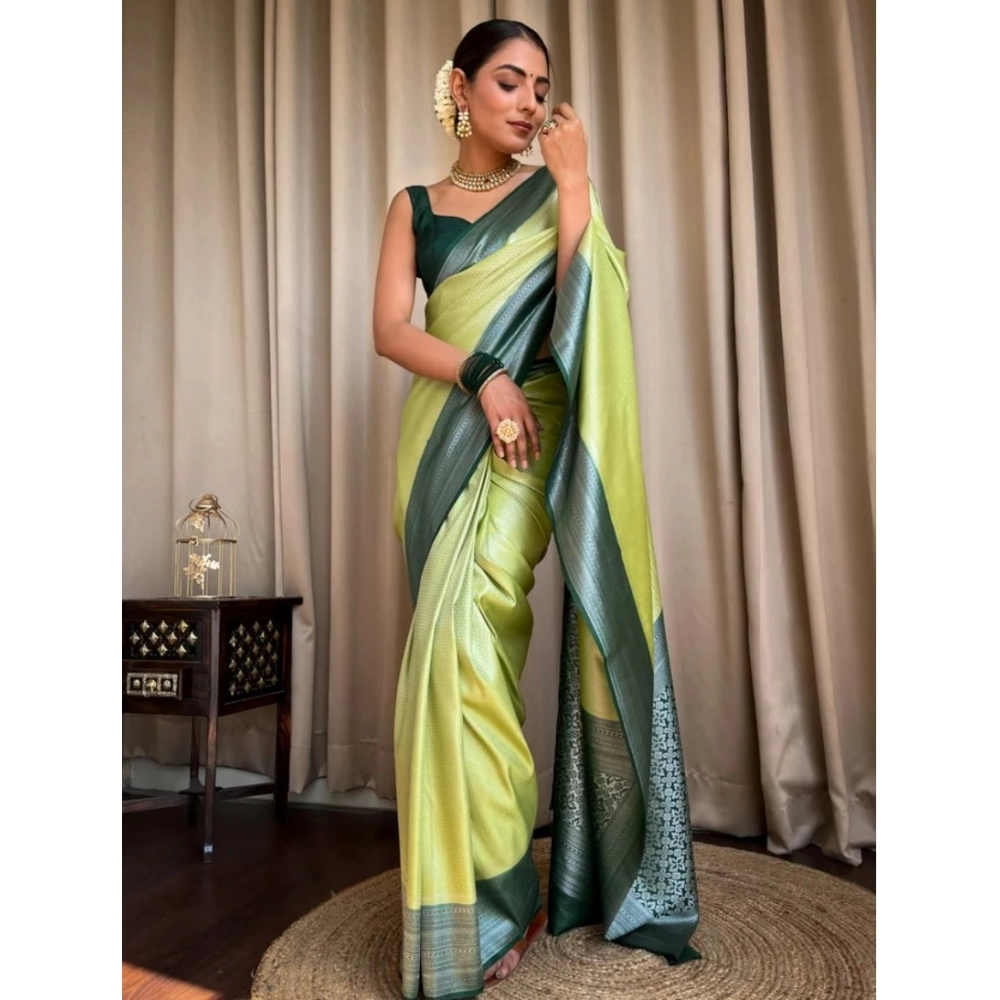 Women's Silk Printed Saree With Unstitched Blouse 5.5Mtr (Sea Green) - Image 2