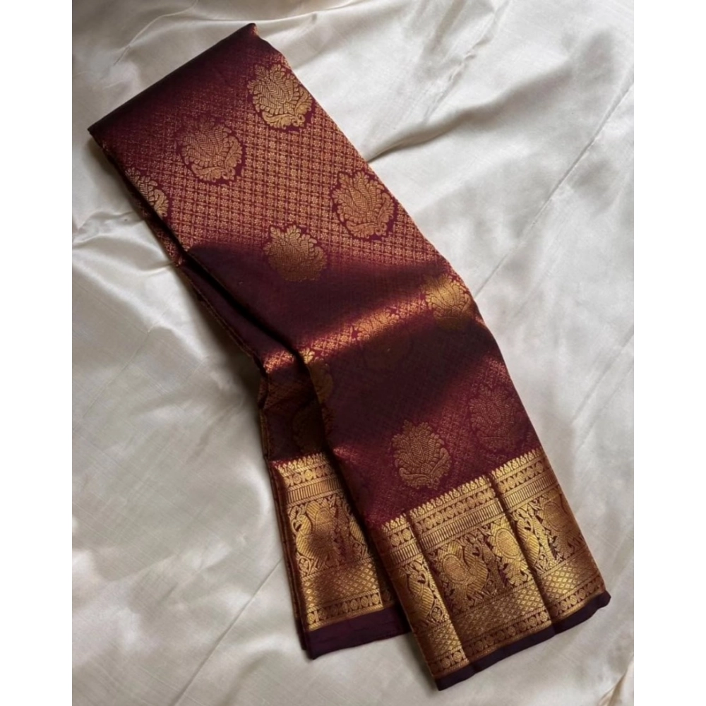 Women's Silk Printed Saree With Unstitched Blouse 5.5Mtr (Maroon) - Image 2