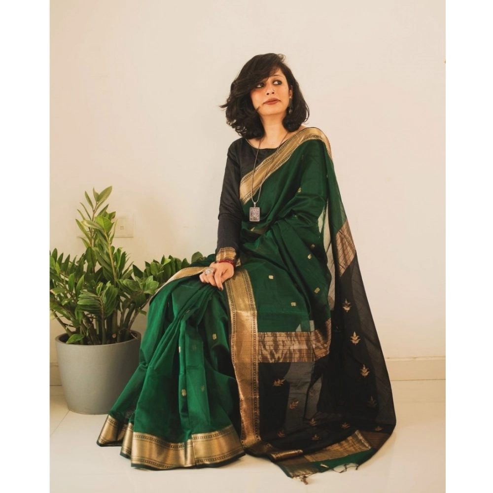 Women's Silk Printed Saree With Unstitched Blouse 5.5Mtr (Dark Green) - Image 2