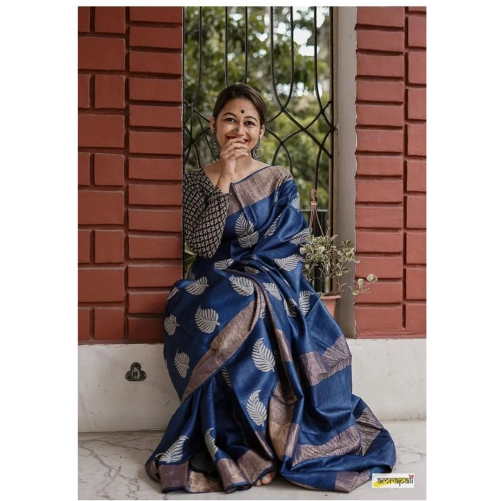 Women's Silk Printed Saree With Unstitched Blouse 5.5Mtr (Navy Blue) - Image 2