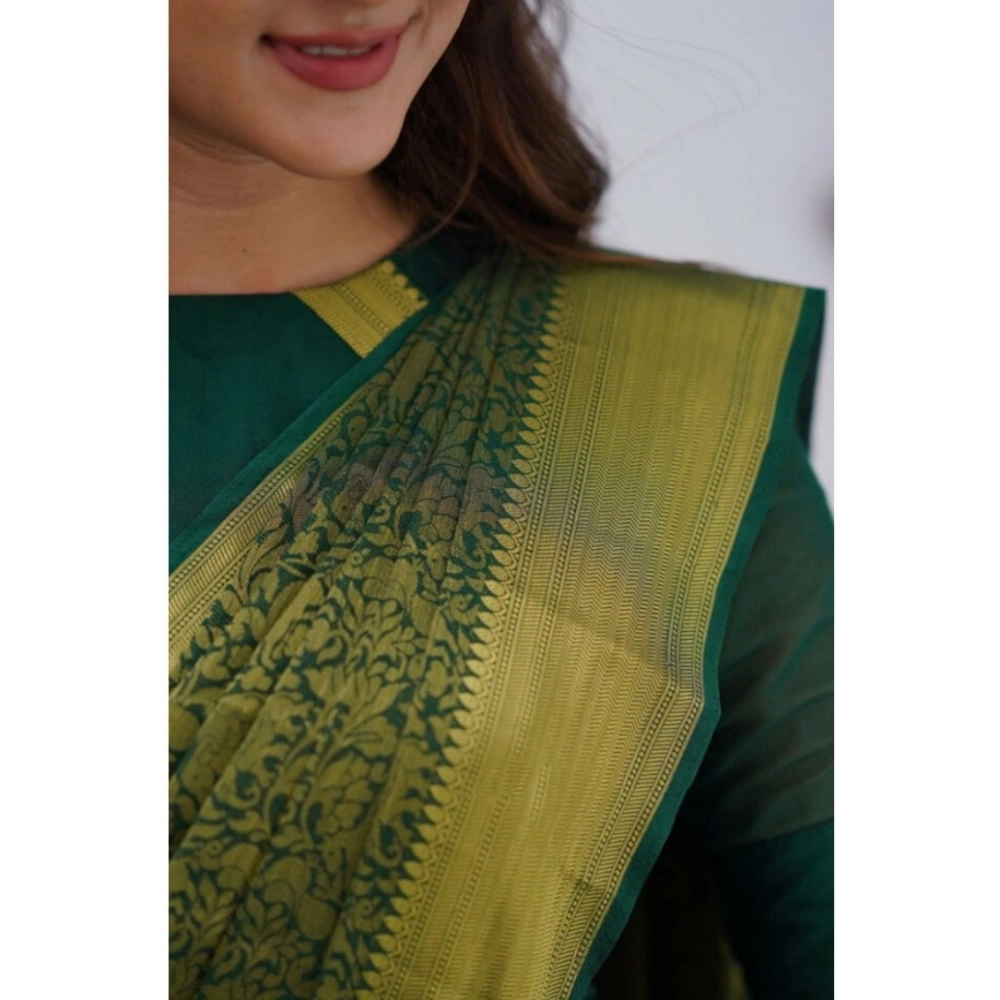 Women's Silk Printed Saree With Unstitched Blouse 5.5Mtr (Green) - Image 2