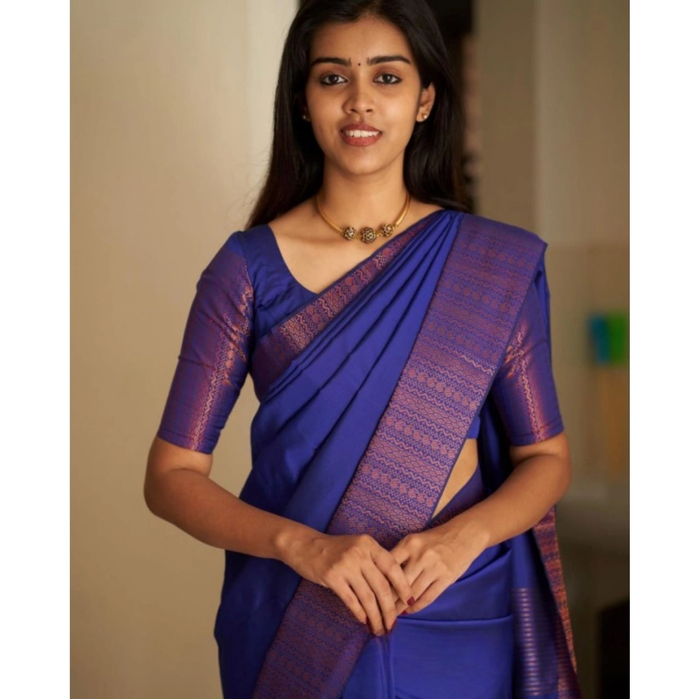 Women's Silk Printed Saree With Unstitched Blouse 5.5Mtr (Blue) - Image 3