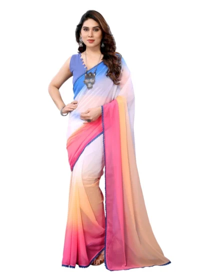Women's Small Lace Georgette Solid Ready-to-Wear Saree With Unstitched Blouse 5.5 Mtr (Multicolor)