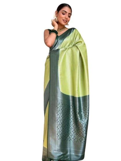 Women's Silk Printed Saree With Unstitched Blouse 5.5Mtr (Sea Green)
