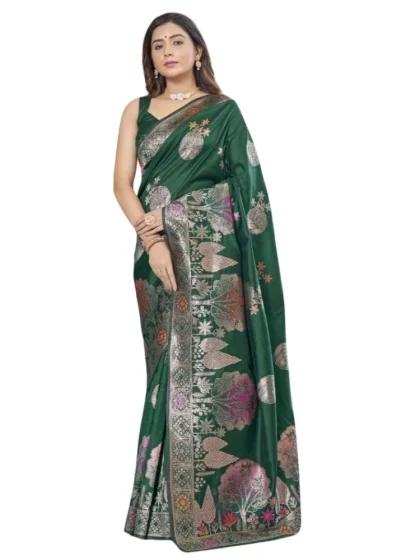 Women's Silk Printed Saree With Unstitched Blouse 5.5Mtr (Green)