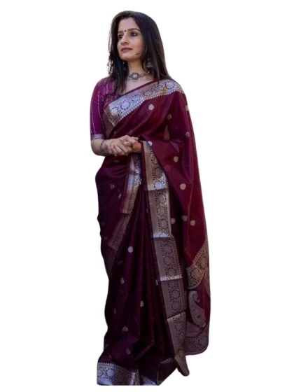 Women's Cotton Printed Saree With Unstitched Blouse 5.5Mtr (Maroon)