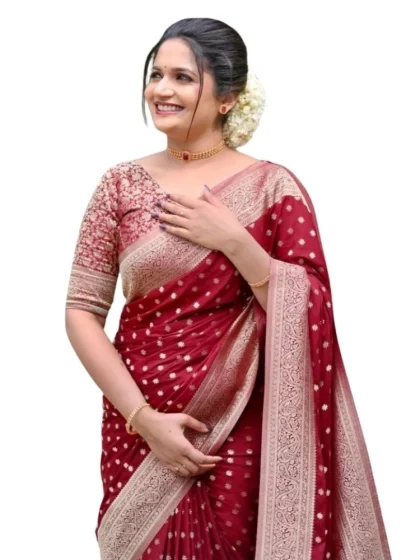 Women's Silk Printed Saree With Unstitched Blouse 5.5Mtr (Maroon)