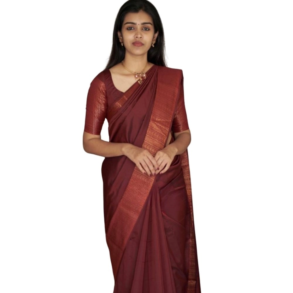 Women's Silk Printed Saree With Unstitched Blouse 5.5Mtr (Maroon)