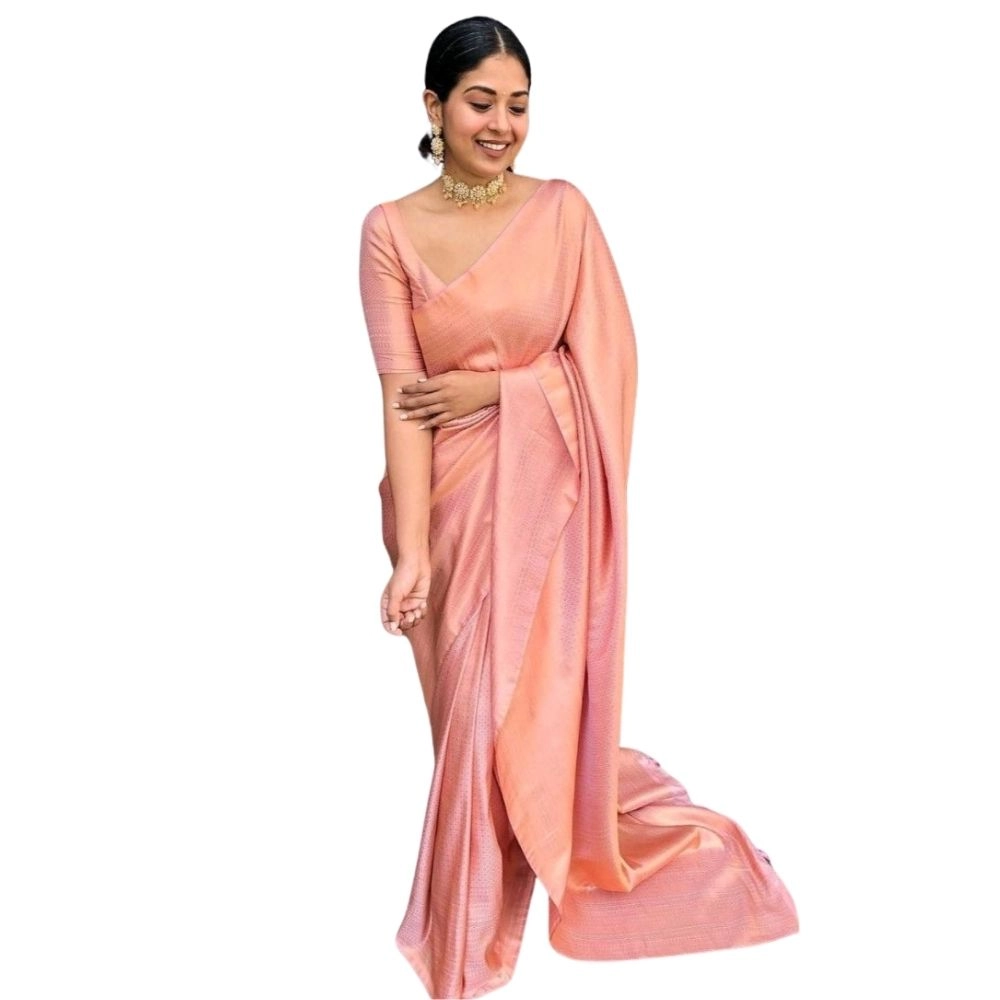 Women's Silk Printed Saree With Unstitched Blouse 5.5Mtr (Peach)