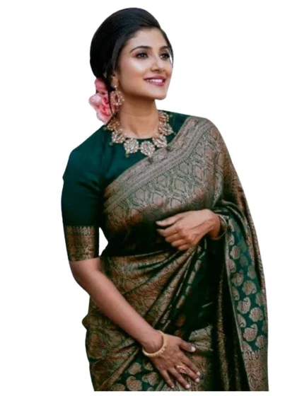 Women's Silk Printed Saree With Unstitched Blouse 5.5Mtr (Green)