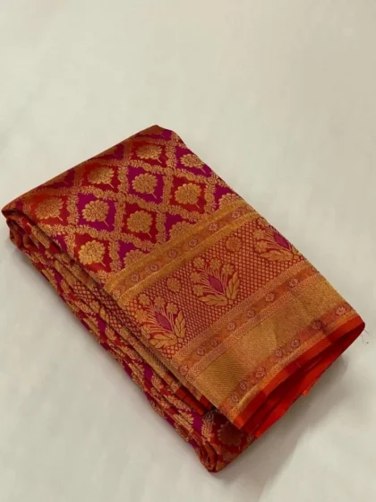 Women's Silk Printed Saree With Unstitched Blouse 5.5Mtr (Red)