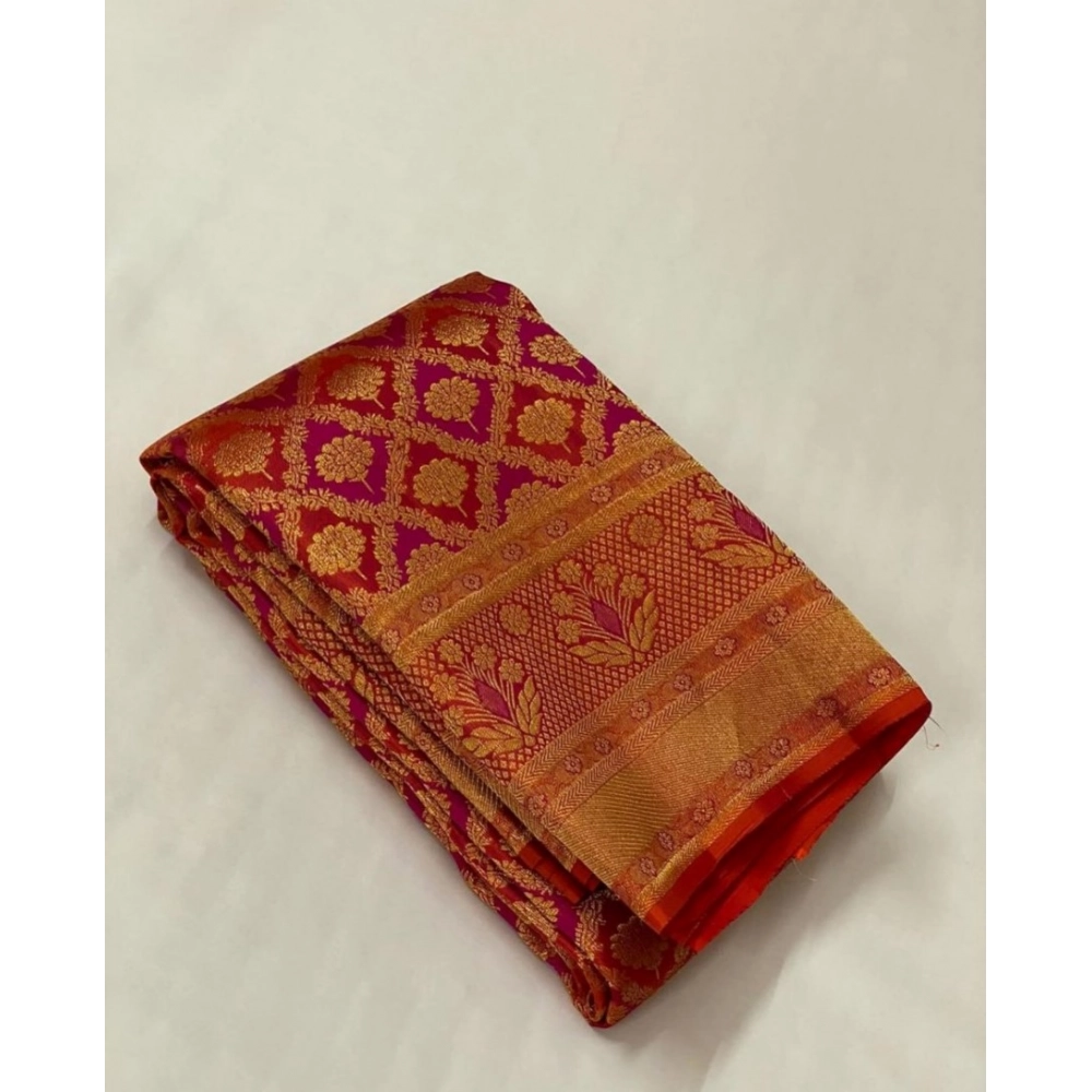Women's Silk Printed Saree With Unstitched Blouse 5.5Mtr (Red)