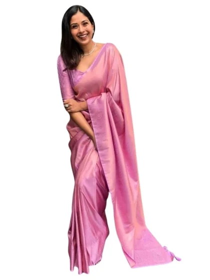 Women's Silk Printed Saree With Unstitched Blouse 5.5Mtr (Pink)