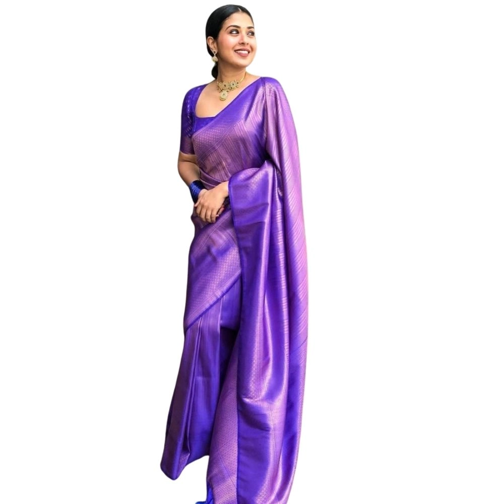 Women's Silk Printed Saree With Unstitched Blouse 5.5Mtr (Blue)
