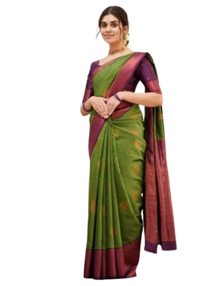 Women's Silk Printed Saree With Unstitched Blouse 5.5Mtr (Green)
