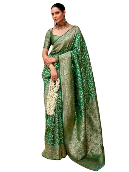 Women's Silk Printed Saree With Unstitched Blouse 5.5Mtr (Green)