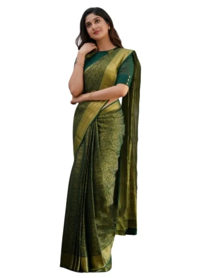 Women's Silk Printed Saree With Unstitched Blouse 5.5Mtr (Green)
