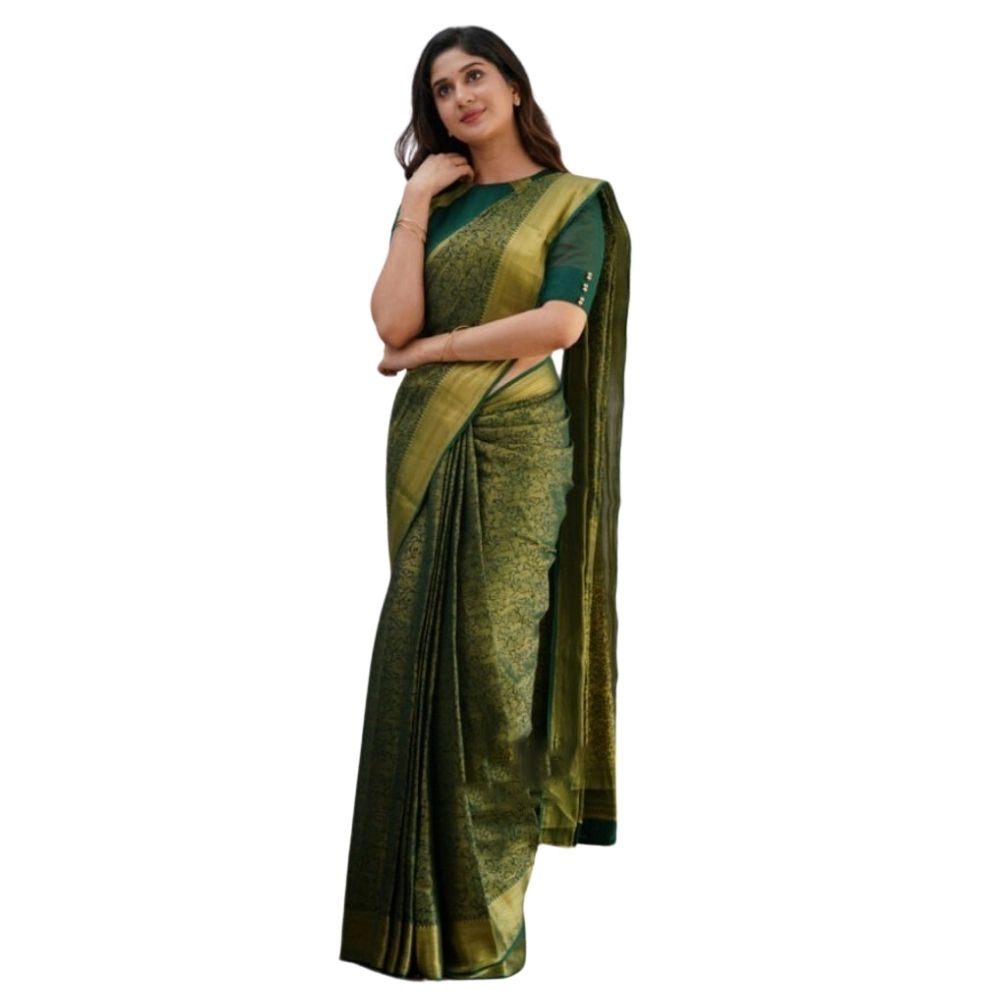 Women's Silk Printed Saree With Unstitched Blouse 5.5Mtr (Green)