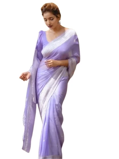 Women's Cotton Printed Saree With Unstitched Blouse 5.5Mtr (Lavender)
