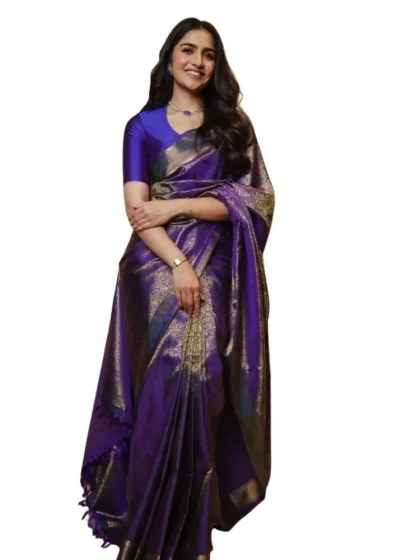 Women's Silk Printed Saree With Unstitched Blouse 5.5Mtr (Purple)