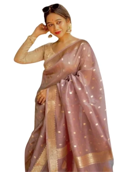 Women's Cotton Printed Saree With Unstitched Blouse 5.5Mtr (Rose Gold)