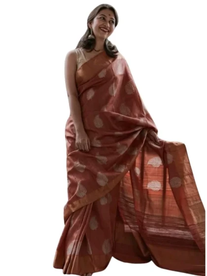 Women's Silk Printed Saree With Unstitched Blouse 5.5Mtr (Maroon)
