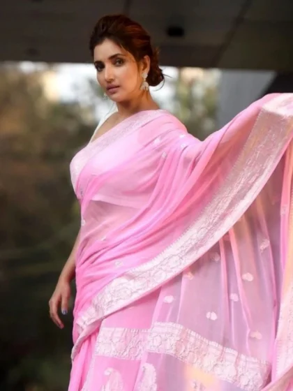 Women's Cotton Printed Saree With Unstitched Blouse 5.5Mtr (Pink)