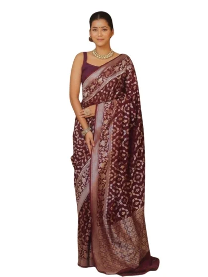 Women's Silk Printed Saree With Unstitched Blouse 5.5Mtr (Maroon)