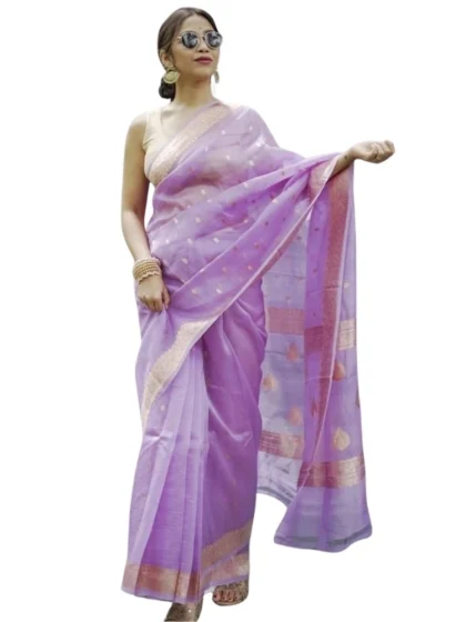 Women's Cotton Printed Saree With Unstitched Blouse 5.5Mtr (Lavender)