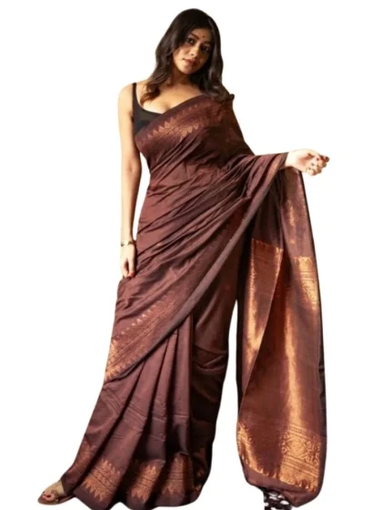 Women's Silk Printed Saree With Unstitched Blouse 5.5Mtr (Coffee)