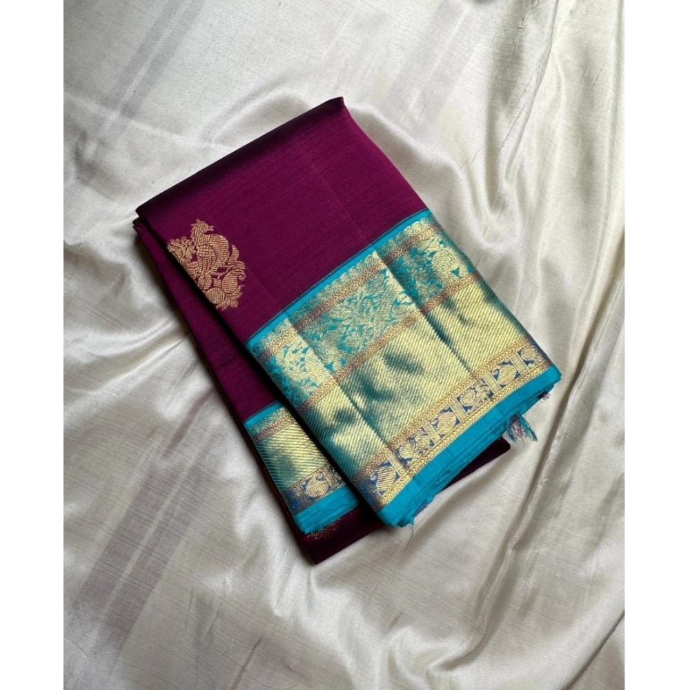 Women's Silk Printed Saree With Unstitched Blouse 5.5Mtr (Wine)