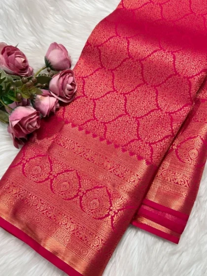Women's Silk Printed Saree With Unstitched Blouse 5.5Mtr (Rani Pink)