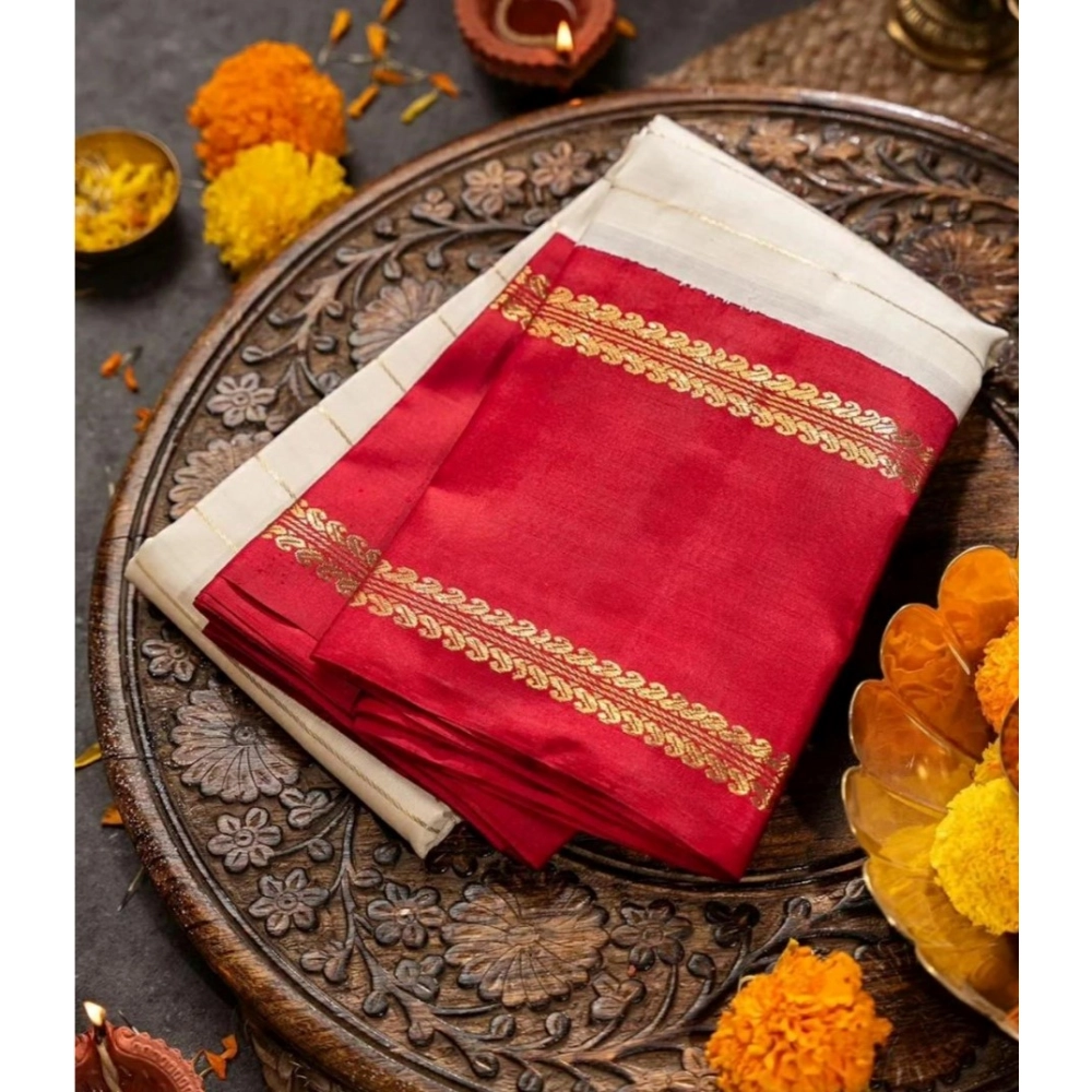 Women's Silk Printed Saree With Unstitched Blouse 5.5Mtr (Off White)