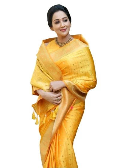Women's Silk Printed Saree With Unstitched Blouse 5.5Mtr (Yellow)