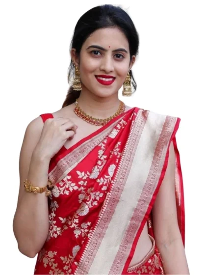 Women's Silk Printed Saree With Unstitched Blouse 5.5Mtr (White)