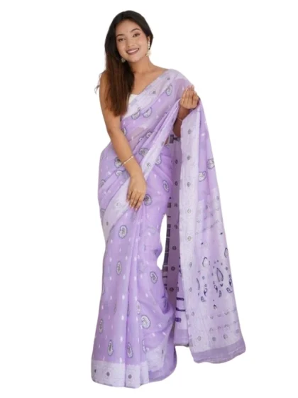 Women's Cotton Printed Saree With Unstitched Blouse 5.5Mtr (Lavender)
