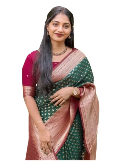 Women's Silk Printed Saree With Unstitched Blouse 5.5Mtr (Green-Red)