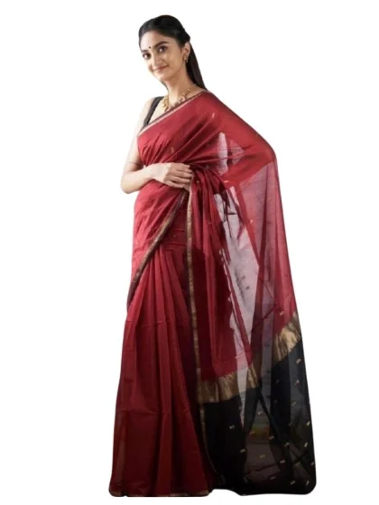 Women's Cotton Printed Saree With Unstitched Blouse 5.5Mtr (Red)