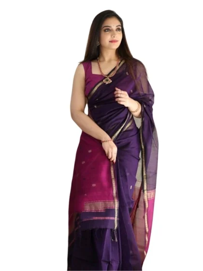Women's Cotton Printed Saree With Unstitched Blouse 5.5Mtr (Navy Blue)