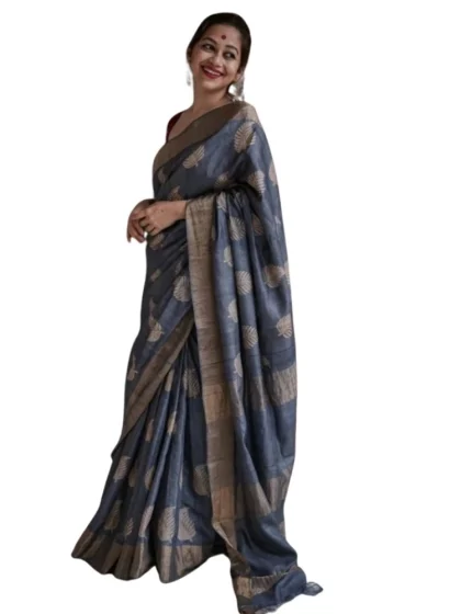 Women's Silk Printed Saree With Unstitched Blouse 5.5Mtr (Grey)