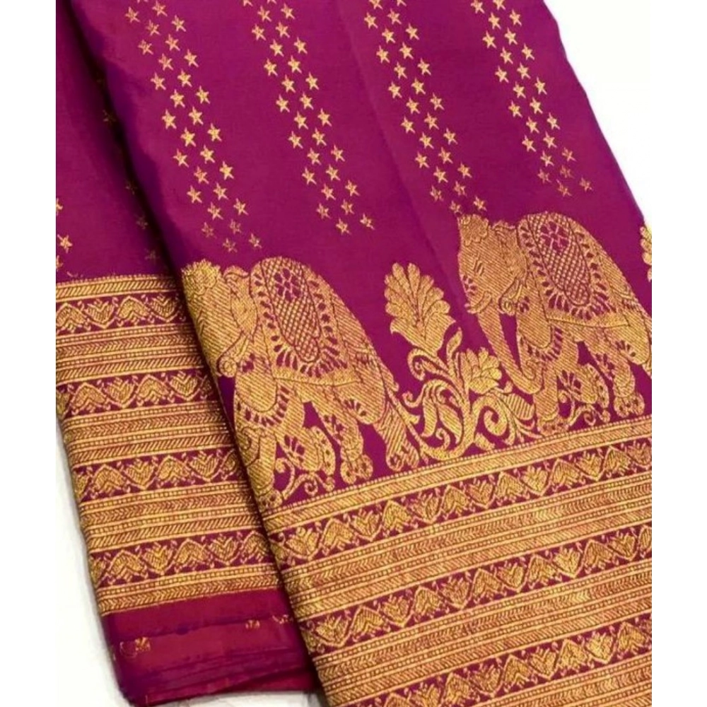 Women's Silk Printed Saree With Unstitched Blouse 5.5Mtr (Rani Pink)
