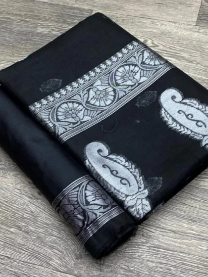 Women's Cotton Printed Saree With Unstitched Blouse 5.5Mtr (Black)
