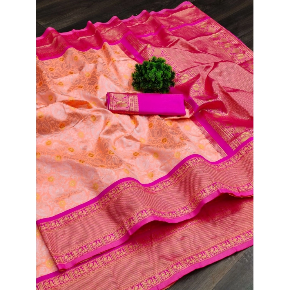 Women's Soft Lichi Silk Printed Saree With Unstitched Blouse 5.5Mtr (Pink) - Image 4
