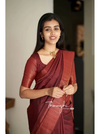 Women's Soft Lichi Silk Solid Saree With Unstitched Blouse 5.5Mtr (Maroon)