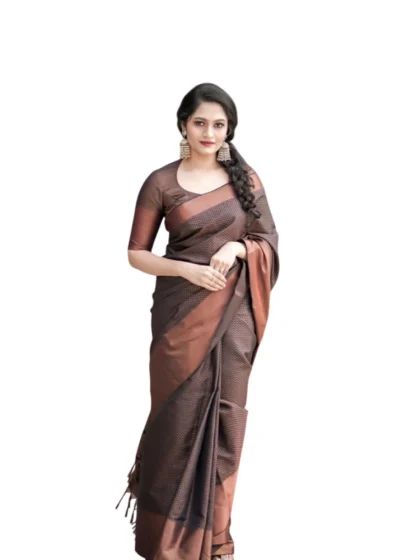 Women's Soft Lichi Silk Printed Saree With Unstitched Blouse 5.5Mtr (Brown)