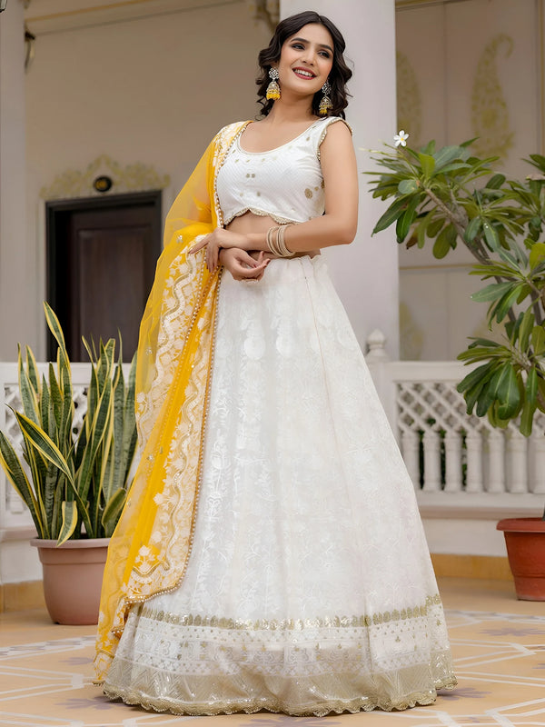 Custom Size Kiara Advani Inspired White Embroidered Georgette Bridal Lehenga Choli - Image 3