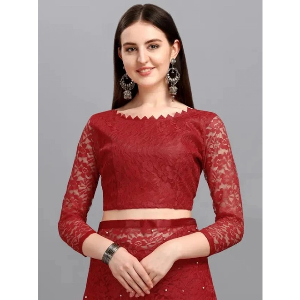 Women's Net Self Design Saree With Unstitched Blouse 5.5Mtr?(Maroon) - Image 3