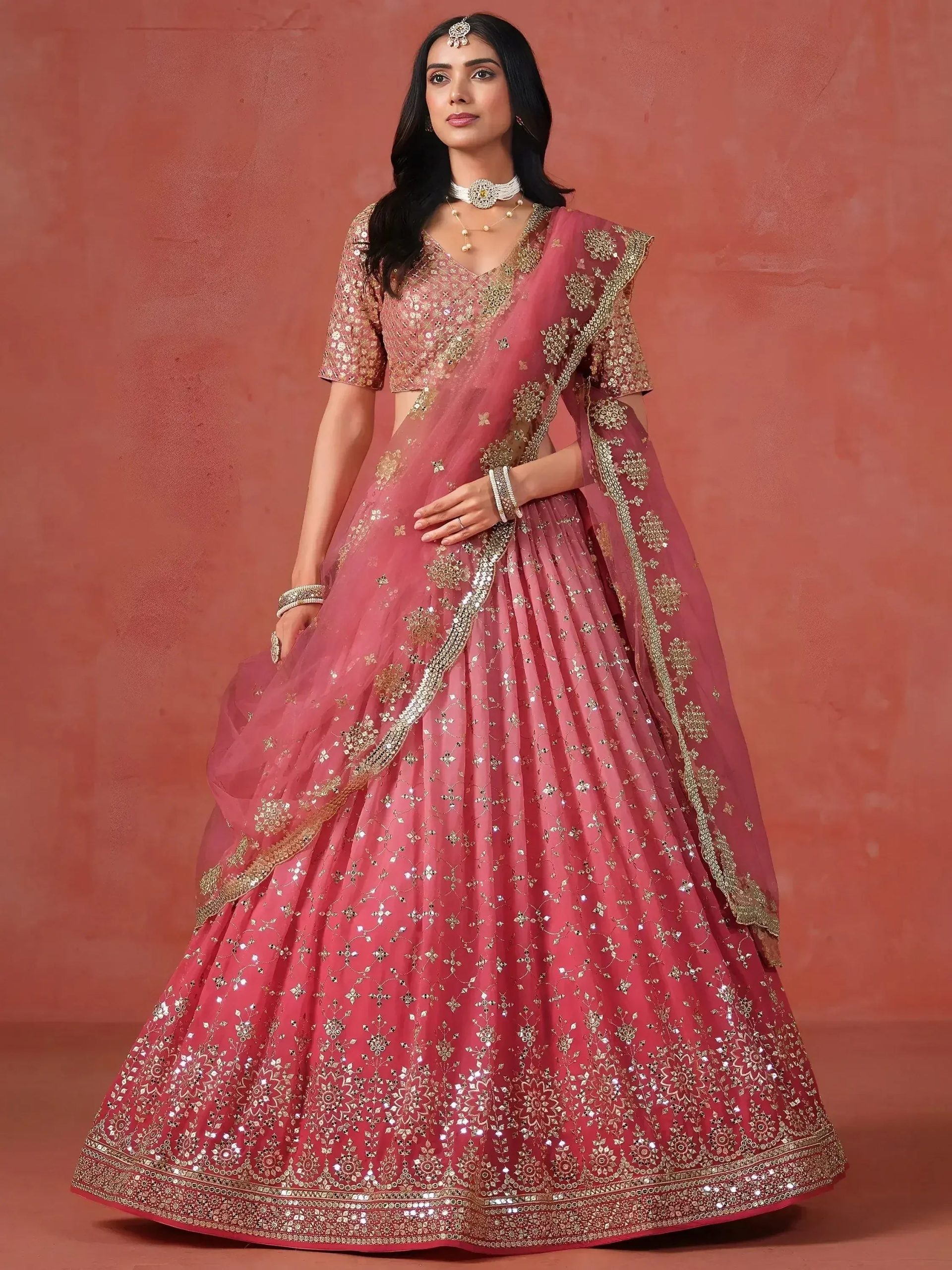 Stunning Peach Georgette Sequins Lehenga Choli - Image 4