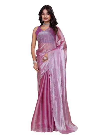 Women's Jimmy choo Embellished Bollywood Saree With Unstitched Blouse 5.5Mtr (Magenta)